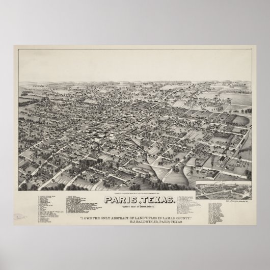  Pictorial Map of Paris Texas (1885) Poster (Voorkant)