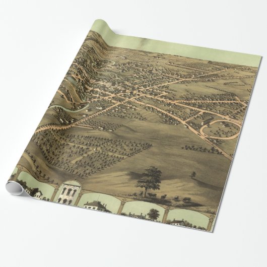  Pictorial Map of Pontiac Michigan (1867) Cadeaupapier (Uitgerold)