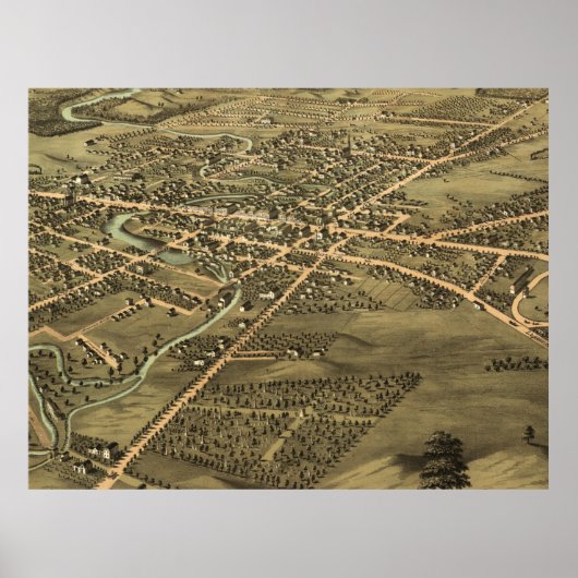  Pictorial Map of Pontiac Michigan (1867) Poster (Voorkant)