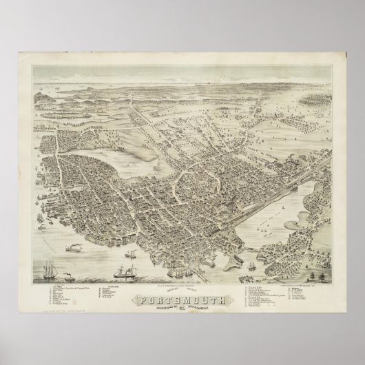  Pictorial Map of Portsmouth NH (1877) Poster (Voorkant)
