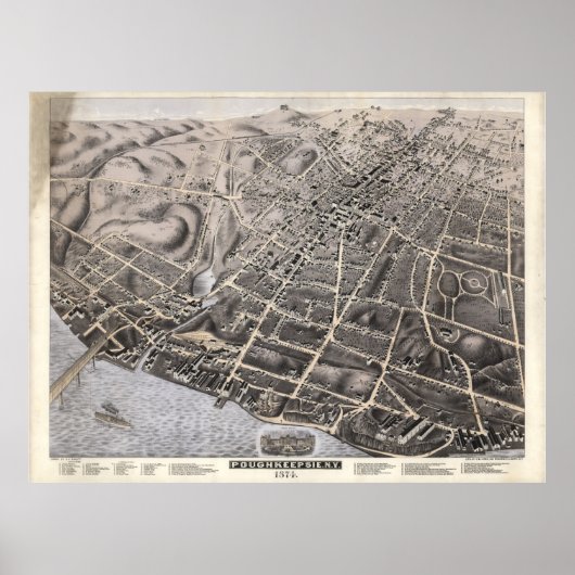  Pictorial Map of Poughkeepsie NY (1871) Poster (Voorkant)