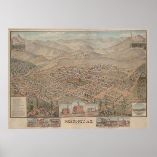  Pictorial Map of Prescott Arizona (1885) Poster (Voorkant)