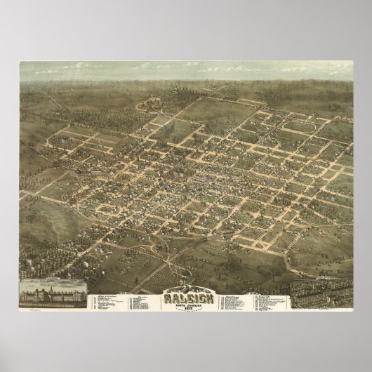  Pictorial Map of Raleigh NC (1872) Poster (Voorkant)