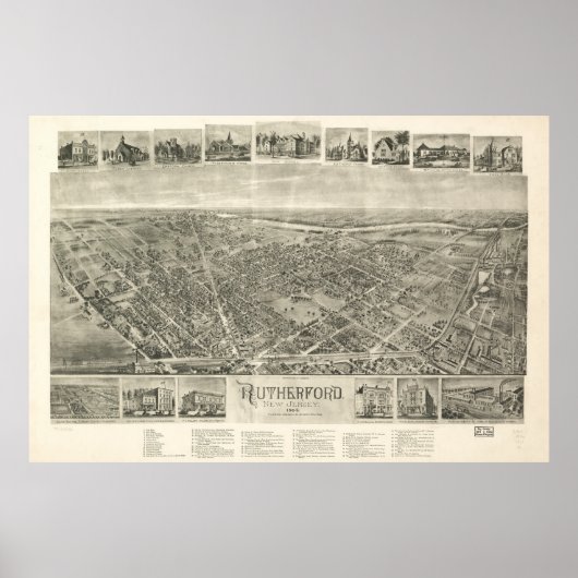  Pictorial Map of Rutherford NJ (1904) Poster (Voorkant)