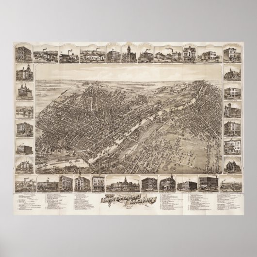  Pictorial Map of Saginaw Michigan (1885) Poster (Voorkant)