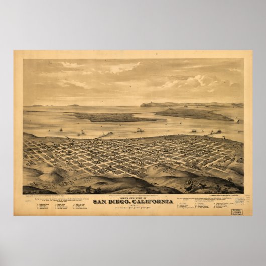  Pictorial Map of San Diego (1876) Poster (Voorkant)