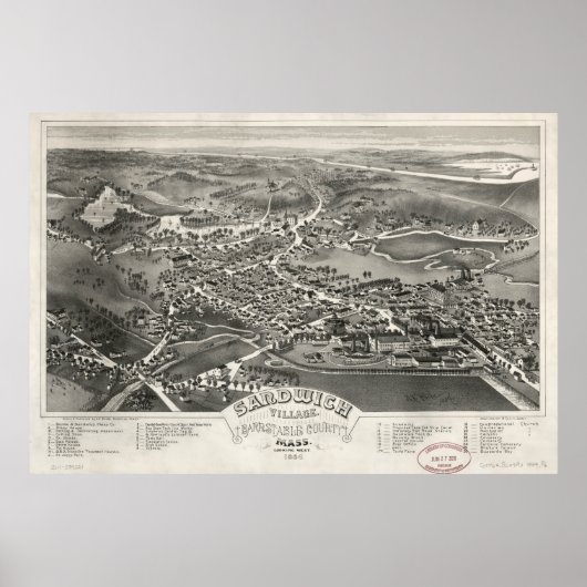 Pictorial Map of Sandwich MA (1884) Poster (Voorkant)