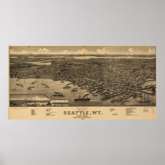  Pictorial Map of Seattle (1884) Poster (Voorkant)