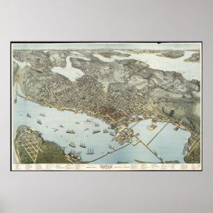  Pictorial Map of Seattle Washington (1891) Poster