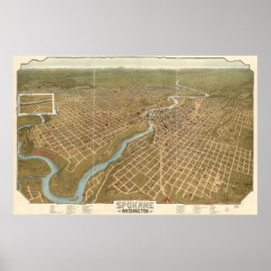  Pictorial Map of Spokane Washington (1905) Poster