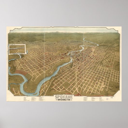  Pictorial Map of Spokane Washington (1905) Poster (Voorkant)