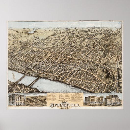  Pictorial Map of Springfield MA (1875) Poster (Voorkant)