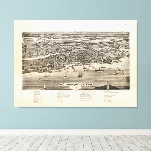  Pictorial Map of St. Augustine FL (1885) Canvas Afdruk (Insitu (Houten vloer))