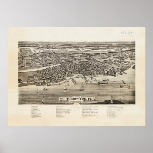  Pictorial Map of St. Augustine FL (1885) Poster (Voorkant)