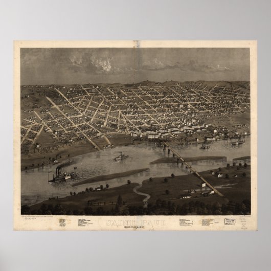 Pictorial Map of St. Paul Minnesota (1867) Poster (Voorkant)