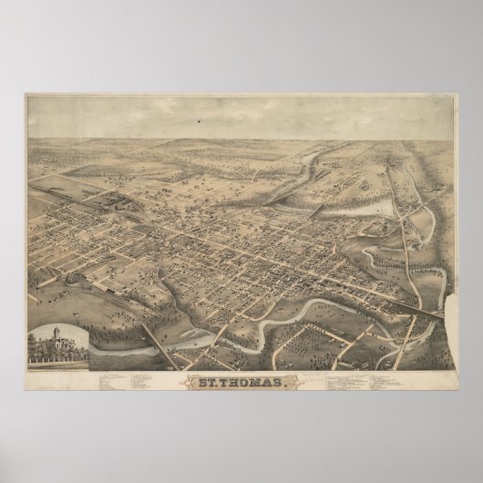  Pictorial Map of St. Thomas Ontario (1875) Poster (Voorkant)