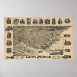 Pictorial Map of Tacoma WA (1893) Poster