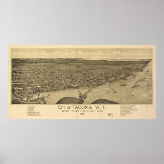 Pictorial Map of Tacoma Washington (1885) Poster (Voorkant)
