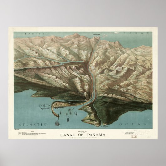 Pictorial Map of the Panama Canal (1881) Poster (Voorkant)