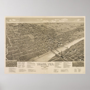  Pictorial Map of Waco Texas (1886) Poster