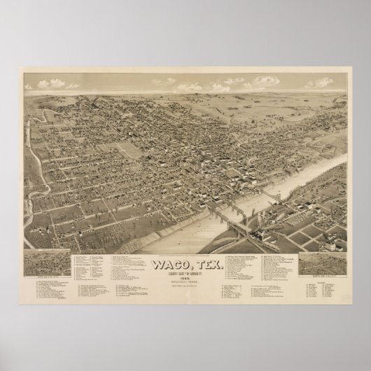  Pictorial Map of Waco Texas (1886) Poster (Voorkant)