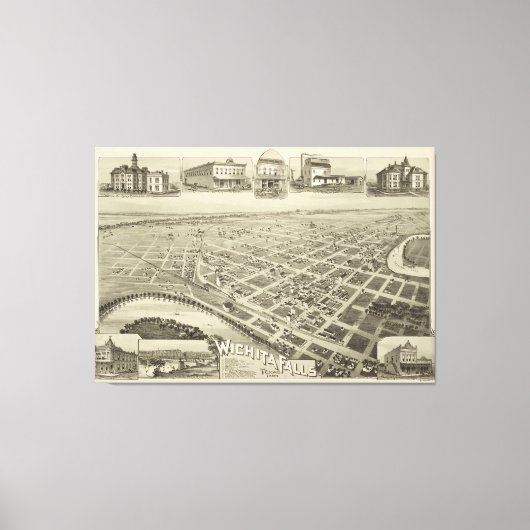  Pictorial Map of Wichita Herfsten TX (1890) Canvas Afdruk (Voorkant)