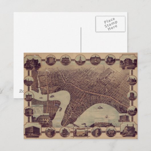  Pictorial Map of Winnipeg Canada (1884) Briefkaart (Voorkant / Achterkant)