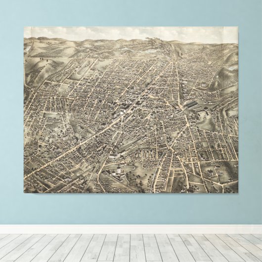  Pictorial Map of Worcester MA (1878) Canvas Afdruk (Insitu (Houten vloer))