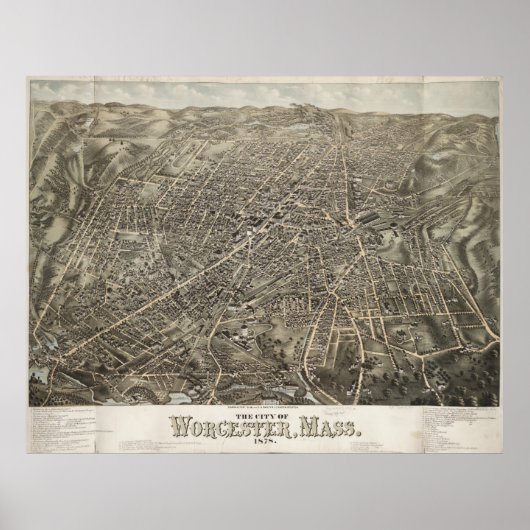  Pictorial Map of Worcester MA (1878) Poster (Voorkant)
