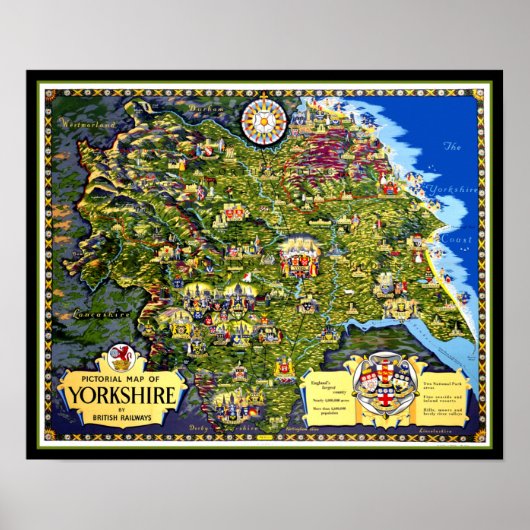 Pictorial Map of Yorkshire Travel Poster (Voorkant)