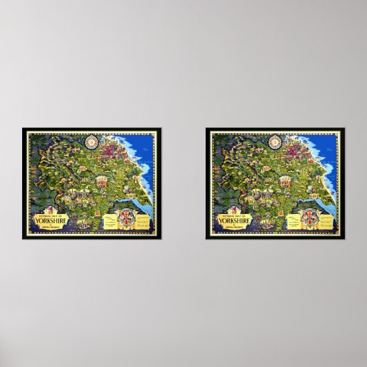 Pictorial Map of Yorkshire Travel Poster Muurkunst Sets (Voorkant)