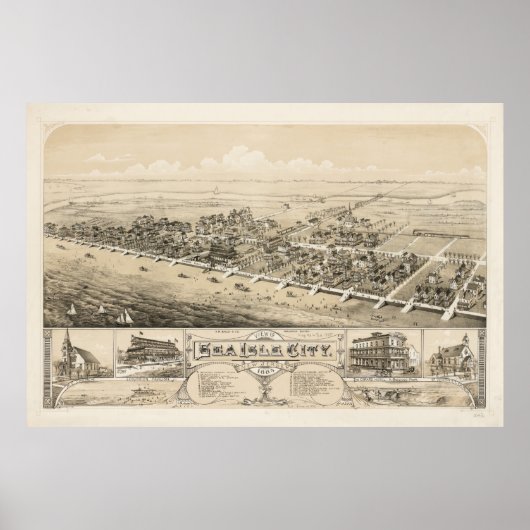  Pictorial Map of Zee Isle City NJ (1885) Poster (Voorkant)
