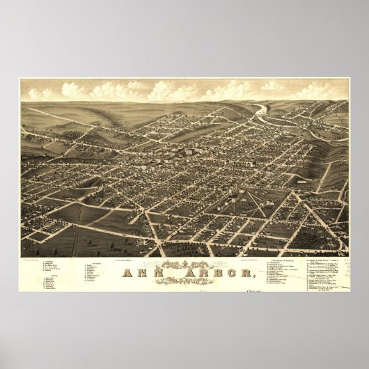 Pictorial Map van Ann Arbor Michigan (1880) Poster (Voorkant)