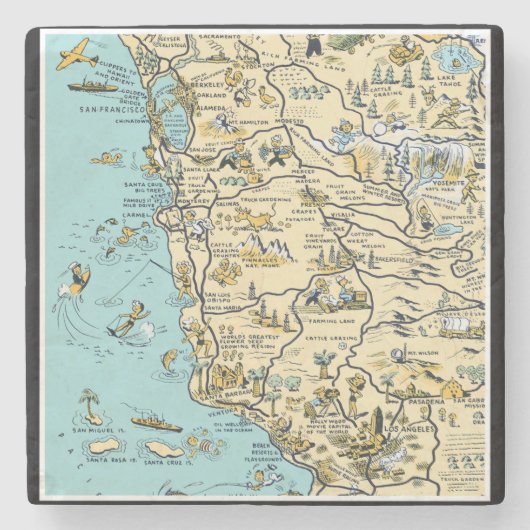  Pictorial Map van Californië Stenen Onderzetter (Voorkant)
