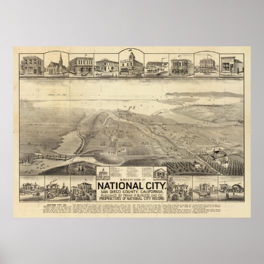  Pictorial Map van San Deigo CA (1887) Poster (Voorkant)