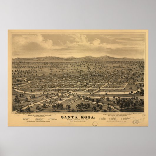  Pictorial Map van Santa Rosa CA (1876) Poster (Voorkant)