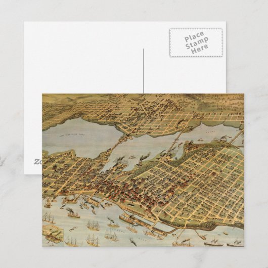  Pictorial Map van Vancouver BC (1898) Briefkaart (Voorkant / Achterkant)