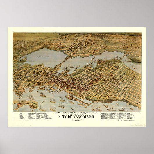 Pictorial Map van Vancouver BC (1898) Poster (Voorkant)