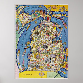 Pictorial Michigan Map uit 1930 Poster