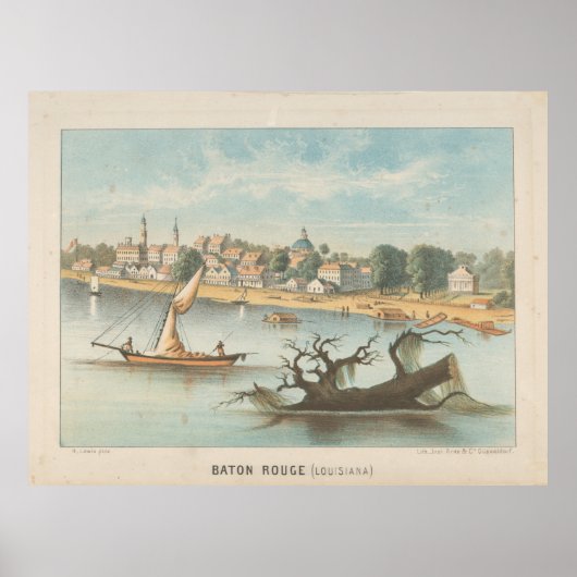  Pictorial Uitzicht van Baton Rouge LA (1854) Poster (Voorkant)