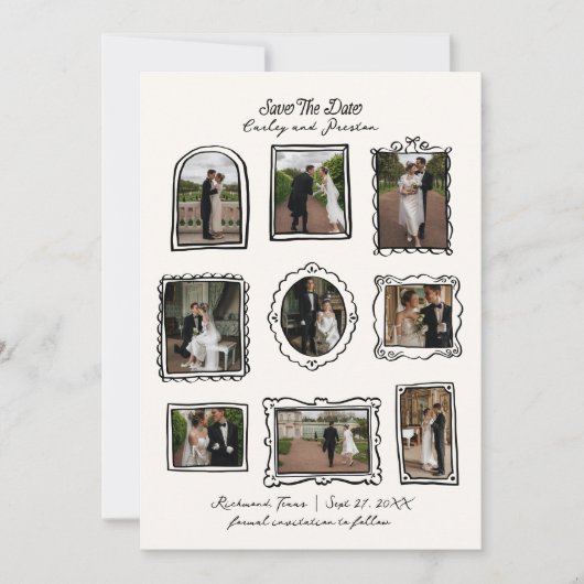 Picture Frames Hand Drawn Save The Date Card (Voorkant)