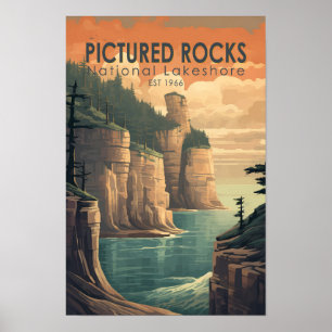 Pictured Rocks National Lakeshore Reis Vintage Poster