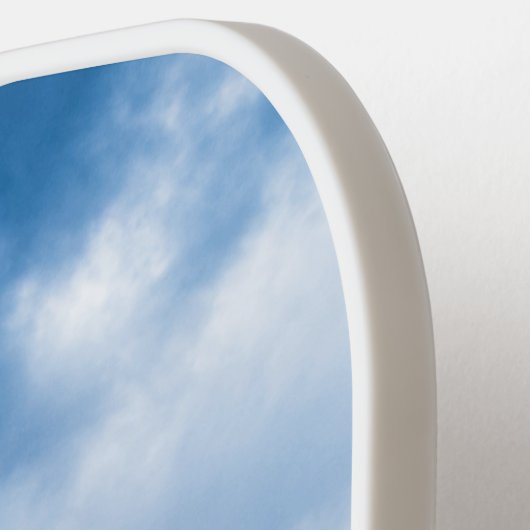 Pictureskast op een tropisch koraal pickleball paddle (Links Detail)