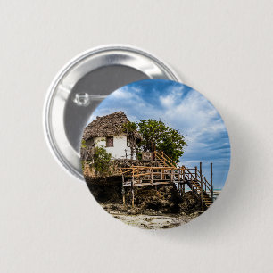 Pictureskast op een tropisch koraal ronde button 5,7 cm