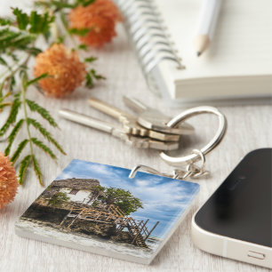 Pictureskast op een tropisch koraal sleutelhanger