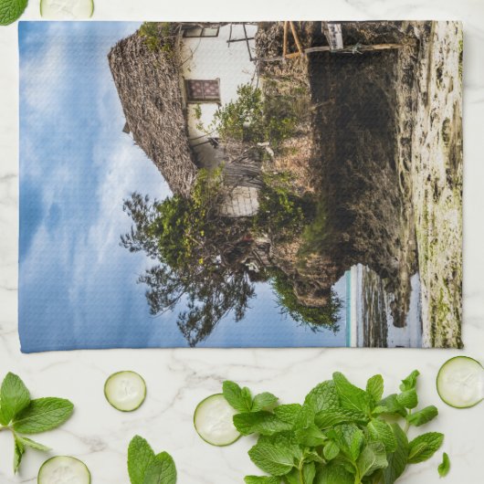 Pictureskast op een tropisch koraal theedoek (Gevouwen)