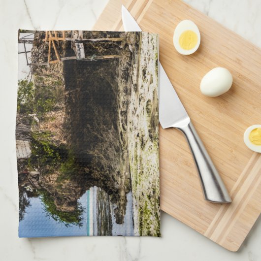 Pictureskast op een tropisch koraal theedoek (Quarter Fold)