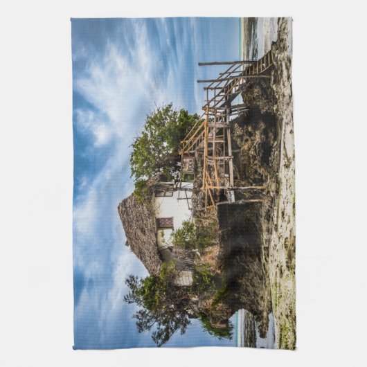 Pictureskast op een tropisch koraal theedoek (Verticaal)