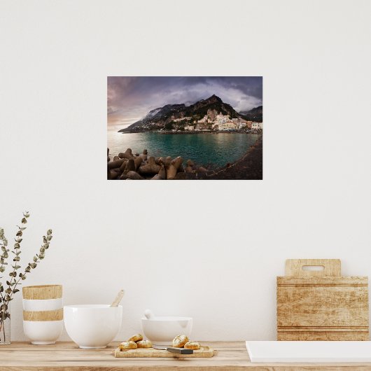 Picturesque Amalfi Coast, Italië Seaside Town Poster (Keuken)