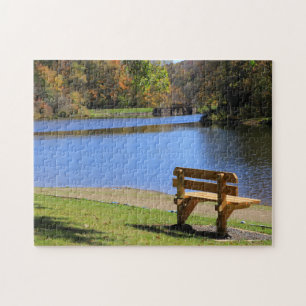 Picturesque Colorful Herfst Twin Lakes Park Bench Legpuzzel